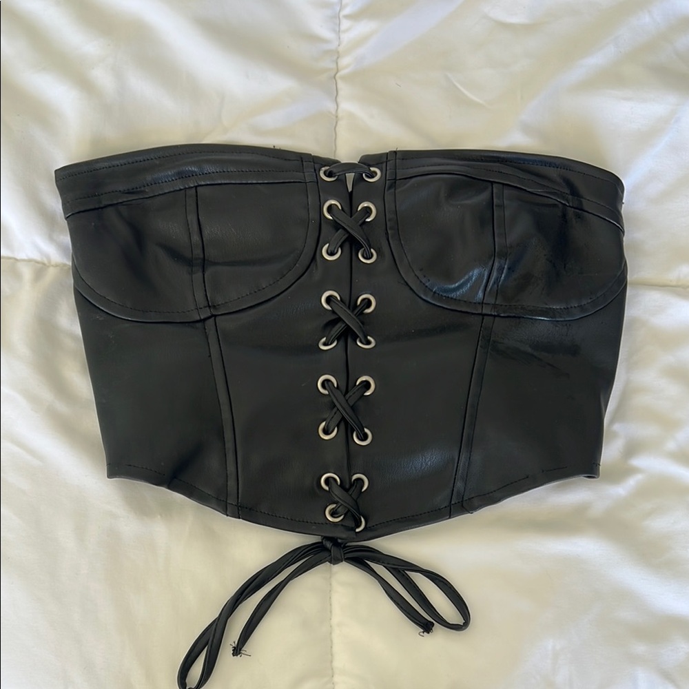 Black Lace-Up Corset Top